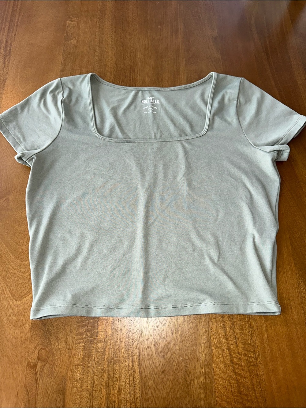 Square Neck Crop Tee in Sage - Hollister